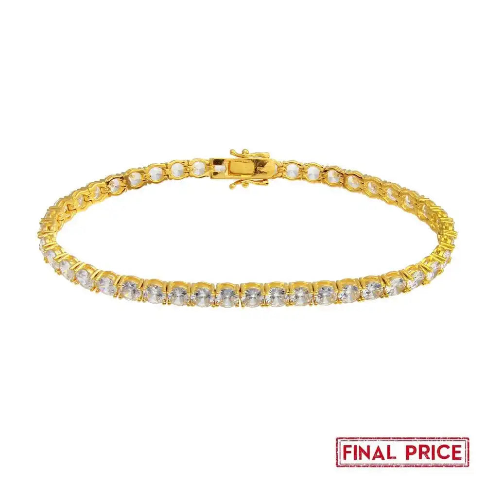 925 Sterling Silver Gold Plated Round CZ Tennis Bracelet 5mm