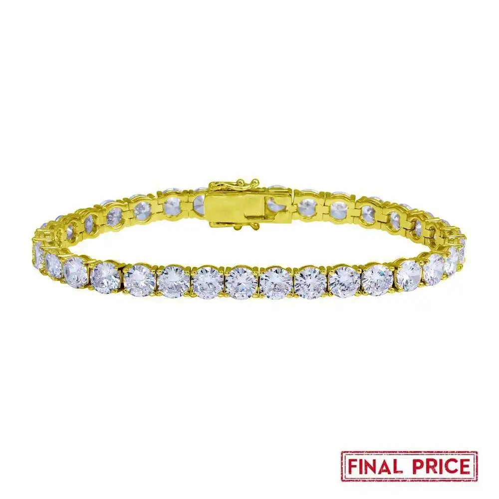 925 Sterling Silver Gold Plated Round CZ Tennis Bracelet 6mm
