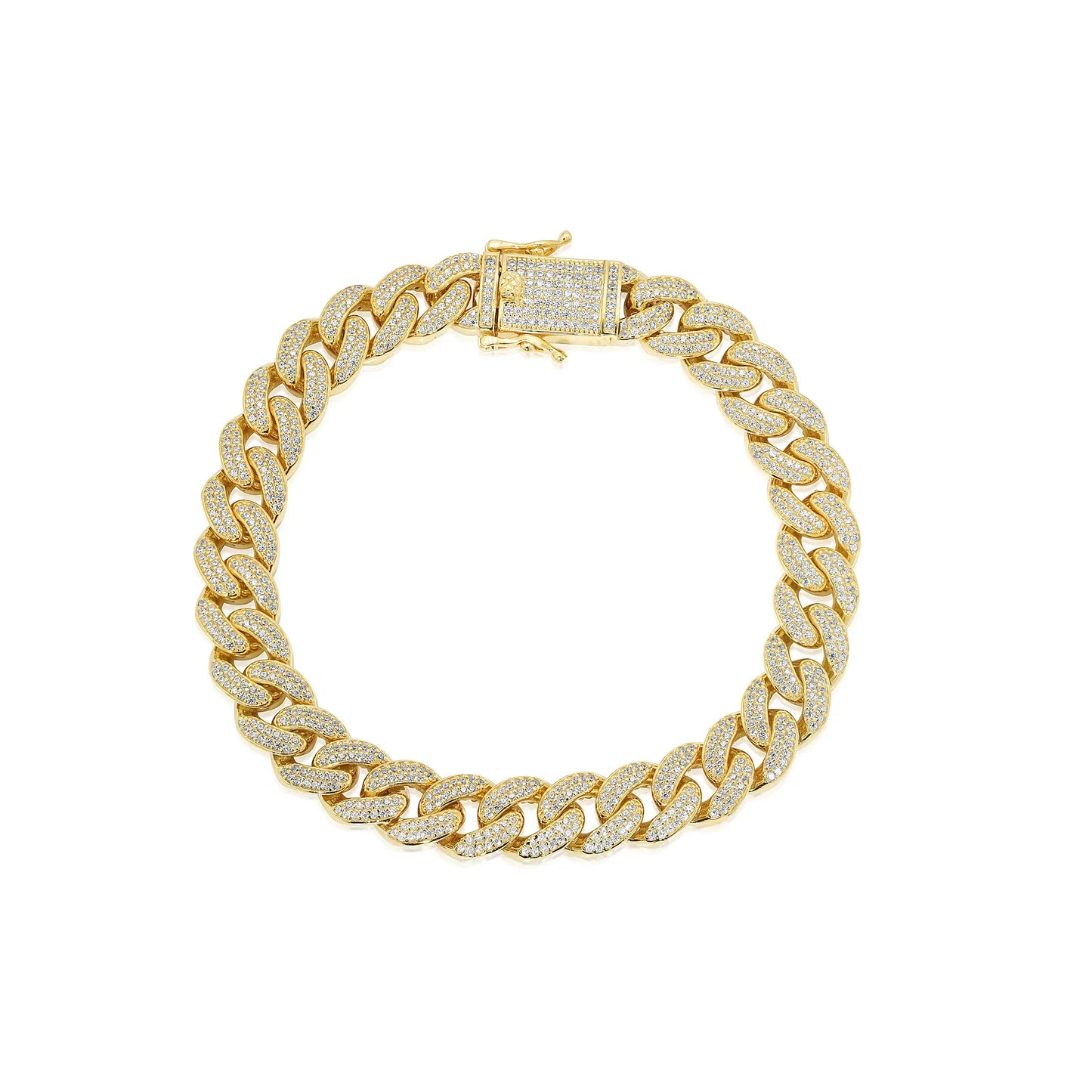 925 Sterling Silver Gold Plated 9.5mm Miami Curb CZ Chain and Bracelet