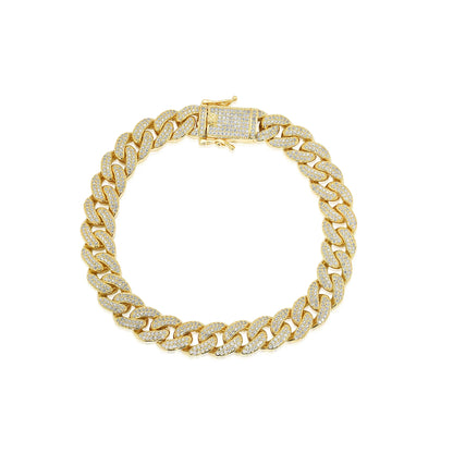 925 Sterling Silver Gold Plated 9.5mm Miami Curb CZ Chain and Bracelet