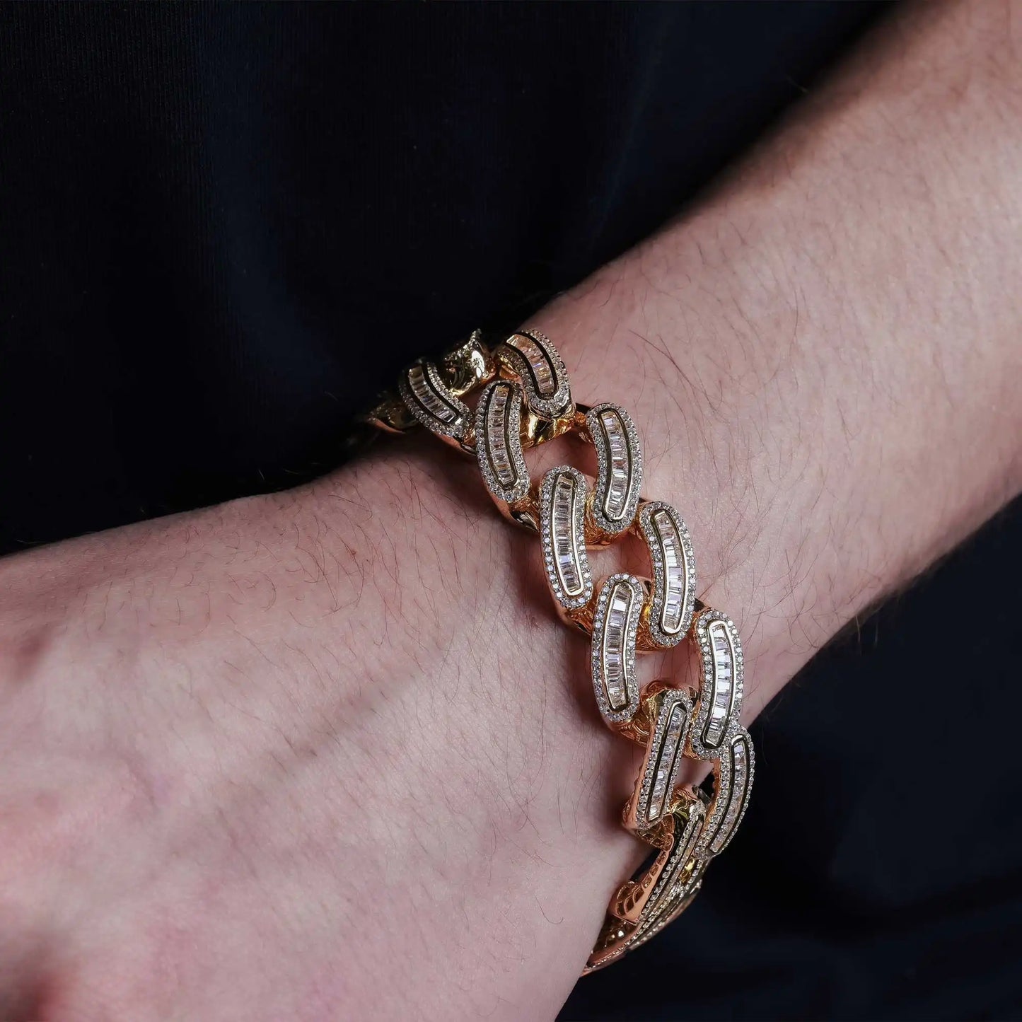 925 Sterling Silver Gold Plated CZ Encrusted Miami Cuban Link Bracelet 19.5mm