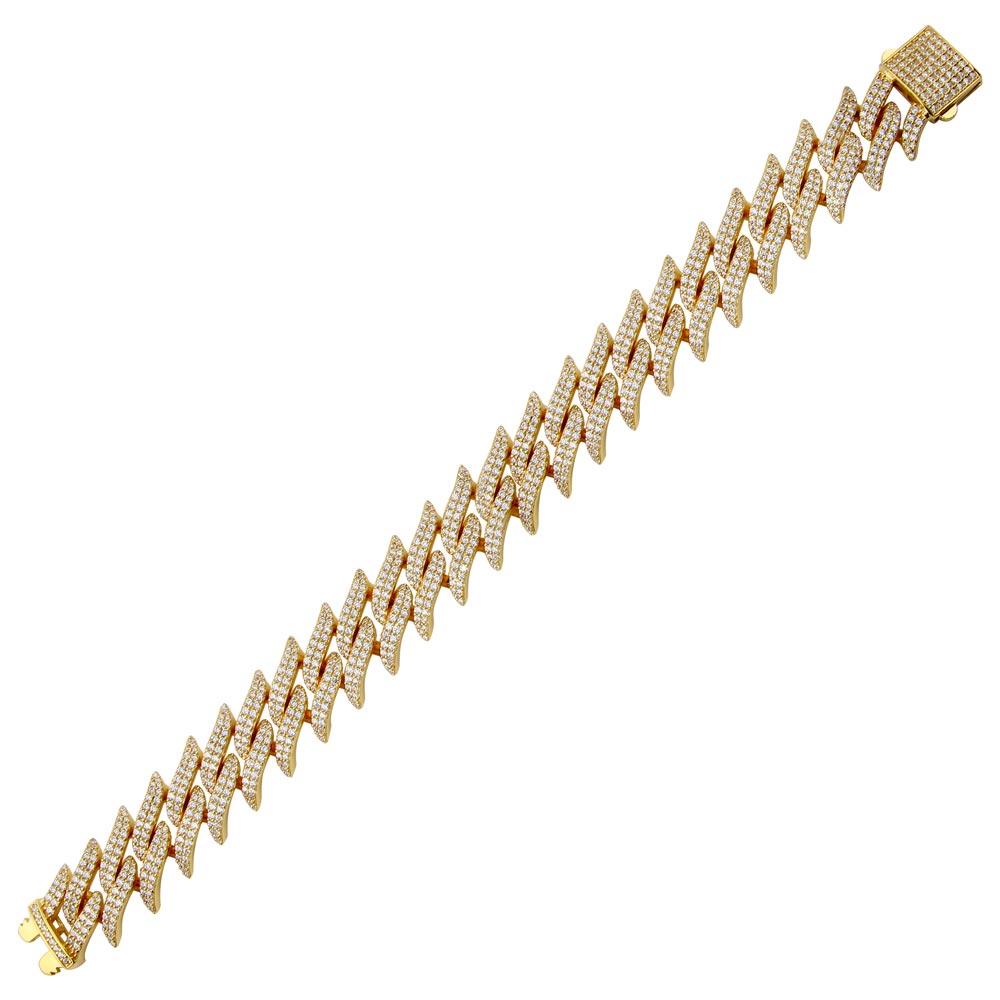 925 Sterling Silver Gold Plated CZ Encrusted Spike Barbed Wire Bracelet 17.9mm