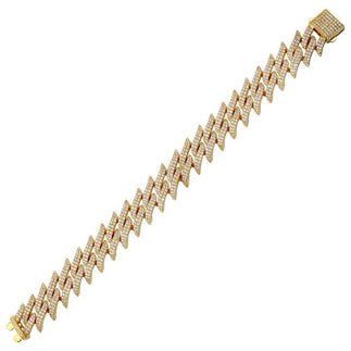 925 Sterling Silver Gold Plated CZ Encrusted Spike Barbed Wire Bracelet 17.9mm
