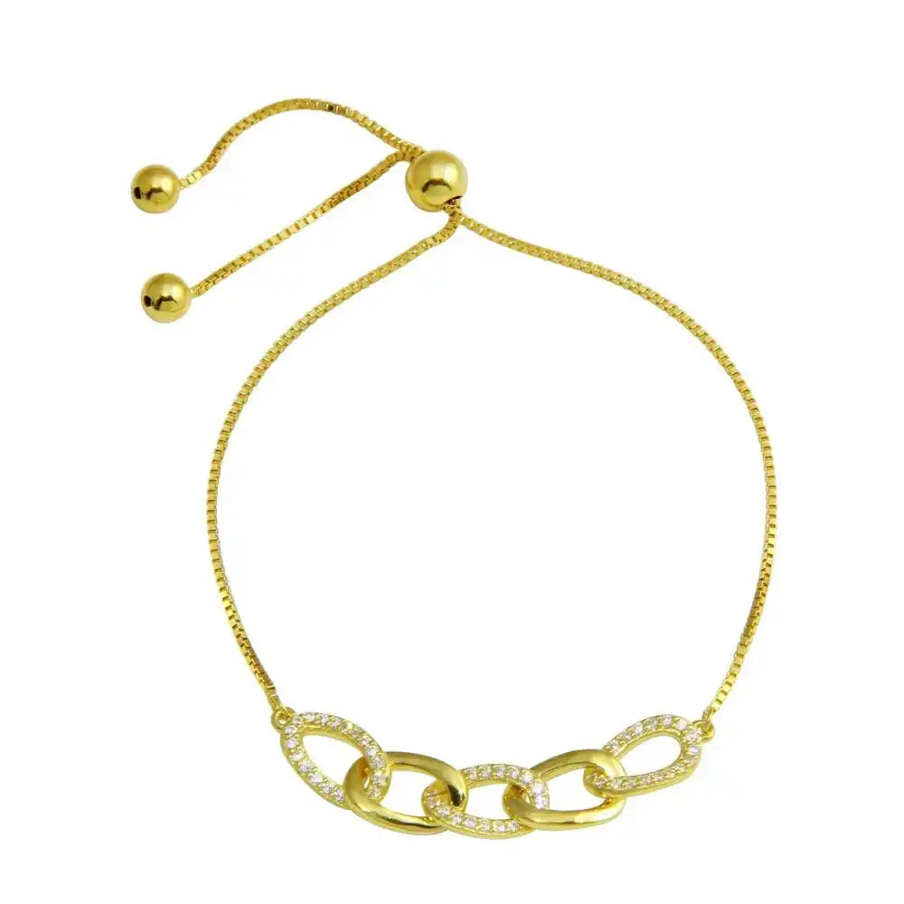 925 Sterling Silver Gold Plated CZ Four Link Bracelet