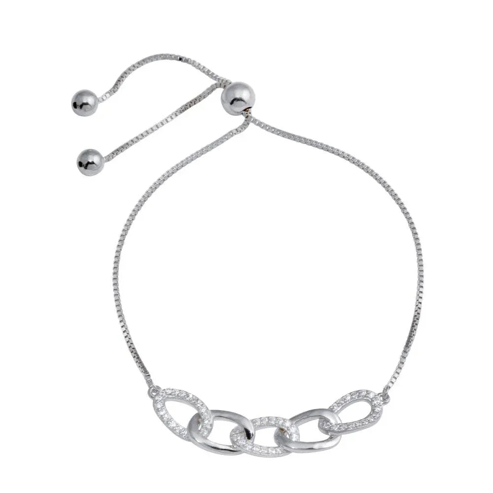 925 Sterling Silver Rhodium Plated CZ Four Link Bracelet