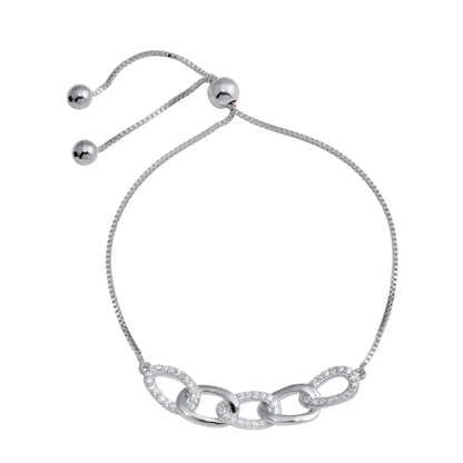 925 Sterling Silver Rhodium Plated CZ Four Link Bracelet