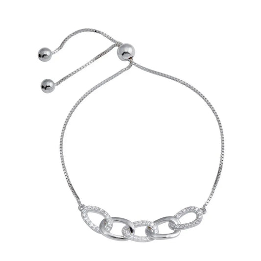 925 Sterling Silver Rhodium Plated CZ Four Link Bracelet