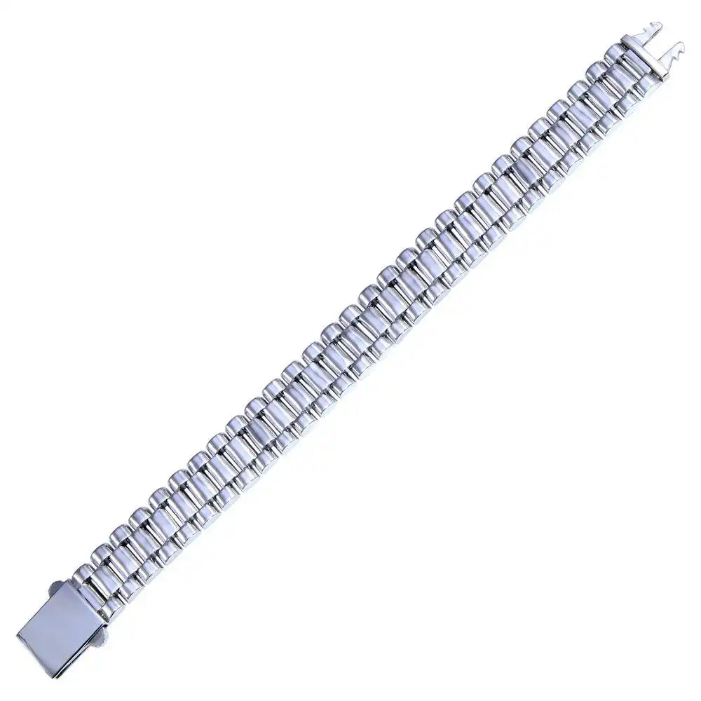 925 Sterling Silver Rhodium Plated CZ Link Bracelet 15.6mm
