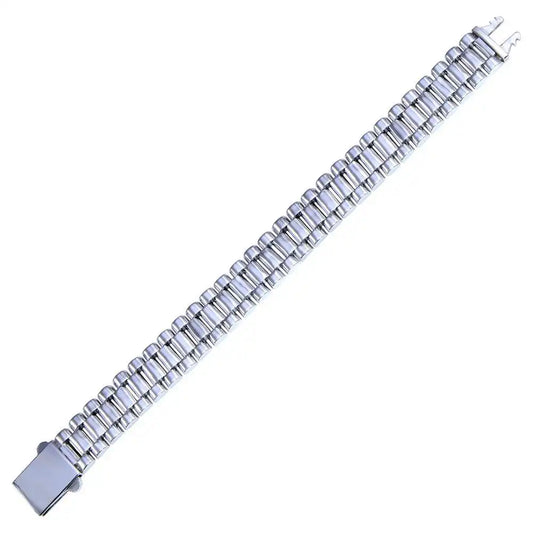 925 Sterling Silver Rhodium Plated CZ Link Bracelet 15.6mm