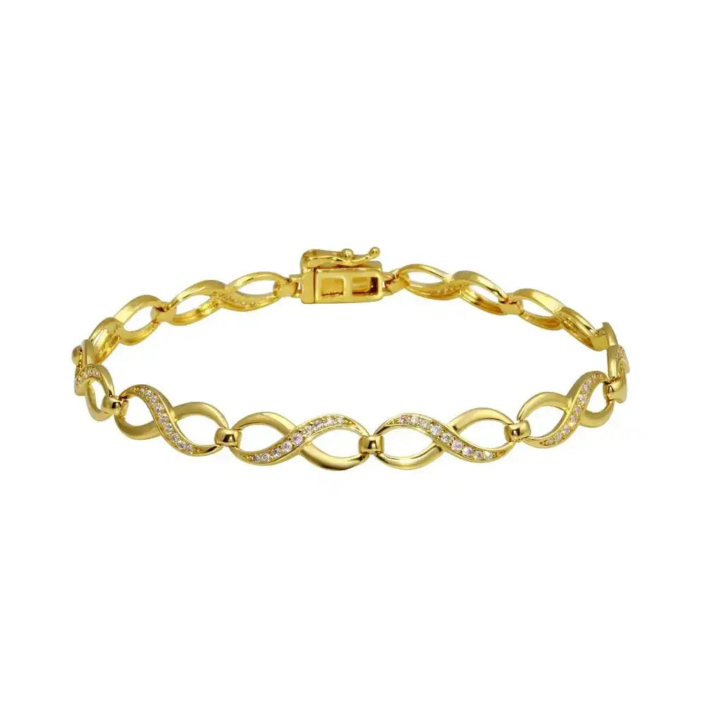 925 Sterling Silver Gold Plated CZ Infinity Link Bracelet