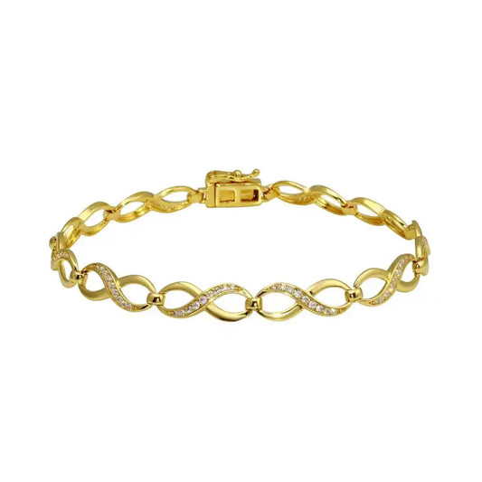 925 Sterling Silver Gold Plated CZ Infinity Link Bracelet