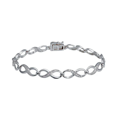 925 Sterling Silver Rhodium Plated CZ Infinity Link Bracelet