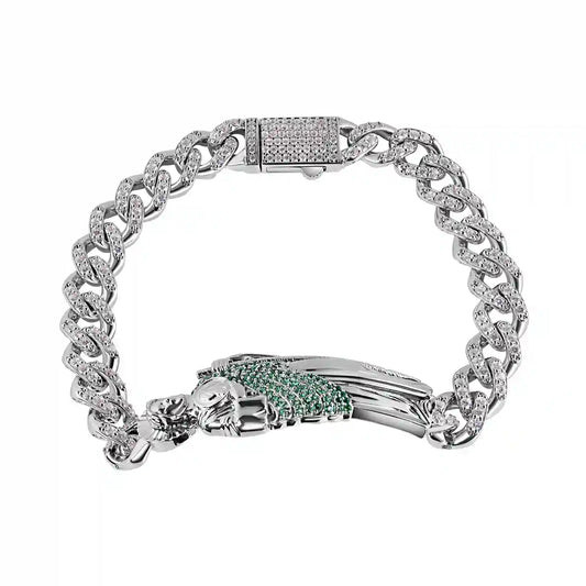 925 Sterling Silver Rhodium Plated Rectangle St Jude Clear CZ Studded Cuban 8.8mm Bracelet