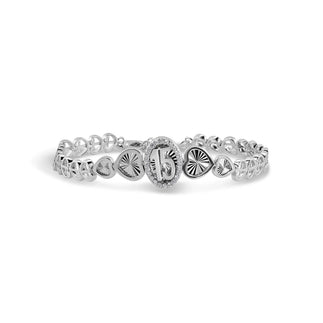 925 Sterling Silver Rhodium Plated 6.9mm Quinceañera Clear CZ Diamond Cut Heart Cross Chain Adjustable Bracelet