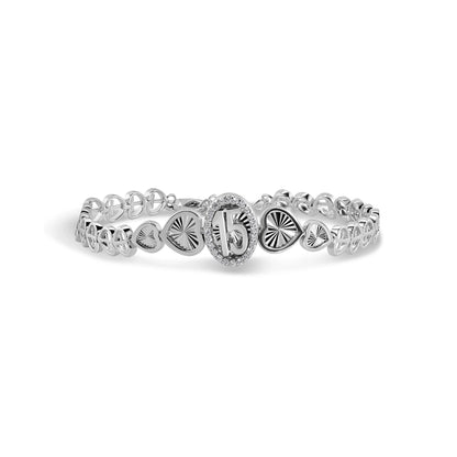 925 Sterling Silver Rhodium Plated 6.9mm Quinceañera Clear CZ Diamond Cut Heart Cross Chain Adjustable Bracelet