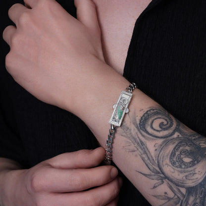 925 Sterling Silver Rhodium Plated Rectangle St Jude Cuban 6.5mm Clear CZ Bracelet