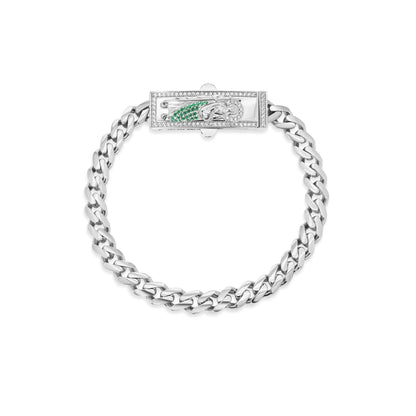 925 Sterling Silver Rhodium Plated Rectangle St Jude Cuban 6.5mm Clear CZ Bracelet