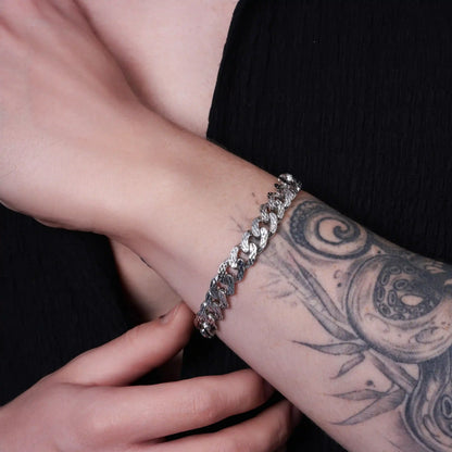 925 Sterling Silver Rhodium Plated Lightweight Diamond Cut Miami Cuban 10.5mm Hollow Bracelet