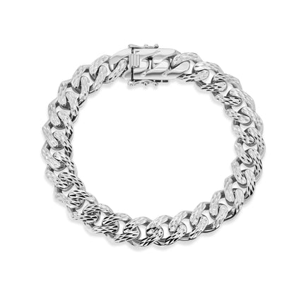 925 Sterling Silver Rhodium Plated Lightweight Diamond Cut Miami Cuban 10.5mm Hollow Bracelet