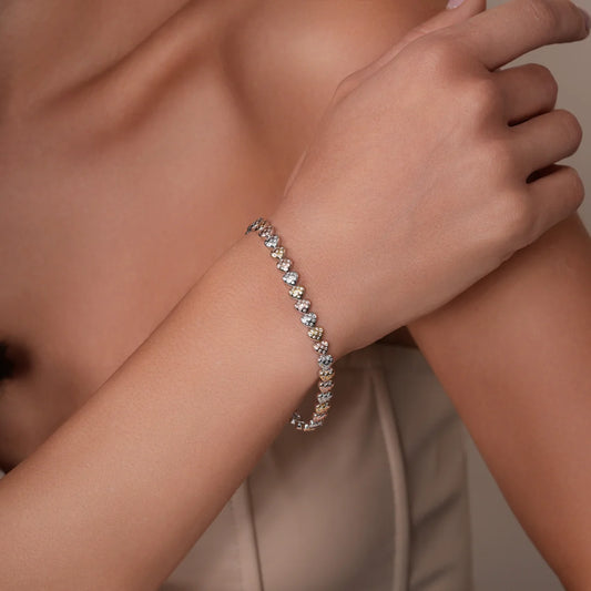 925 Sterling Silver Three Tone Plated Heart Charms Guadalupe 5.6mm Clear CZ Adjustable Bracelet