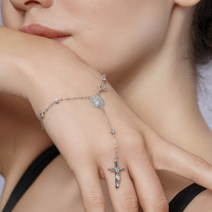 925 Sterling Silver Rhodium Plated Diamond Cut Rosary Bracelet