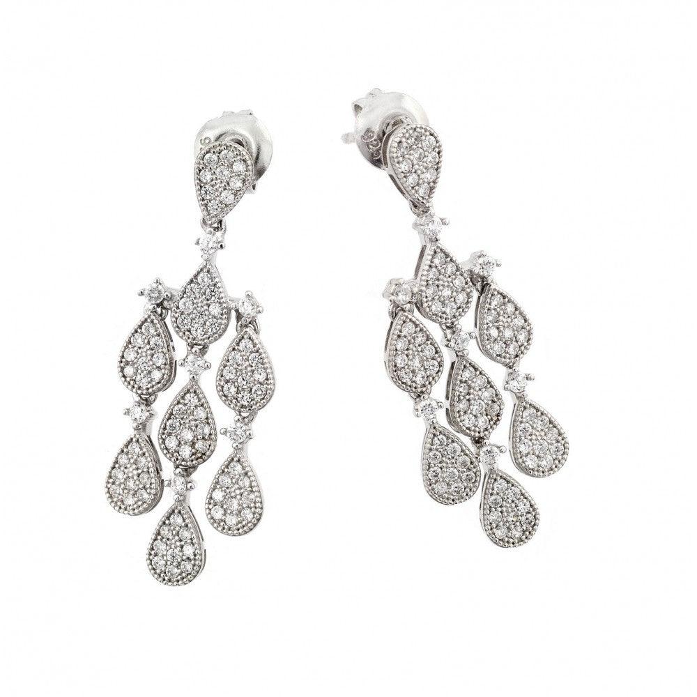 925 Silver Rhodium Plated Filigree CZ Chandelier Dangling Stud Earring