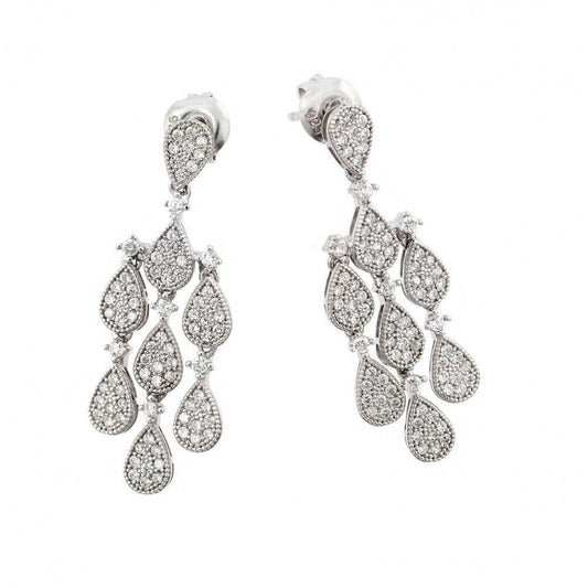 925 Silver Rhodium Plated Filigree CZ Chandelier Dangling Stud Earring