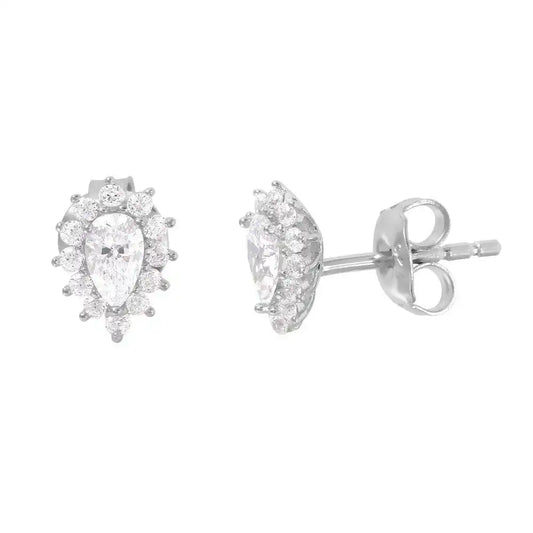 925 Sterling Silver Rhodium Plated CZ Teardrop Stud Earrings