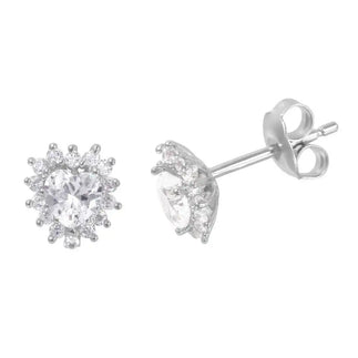 925 Sterling Silver Rhodium Plated CZ Heart Stud Earrings