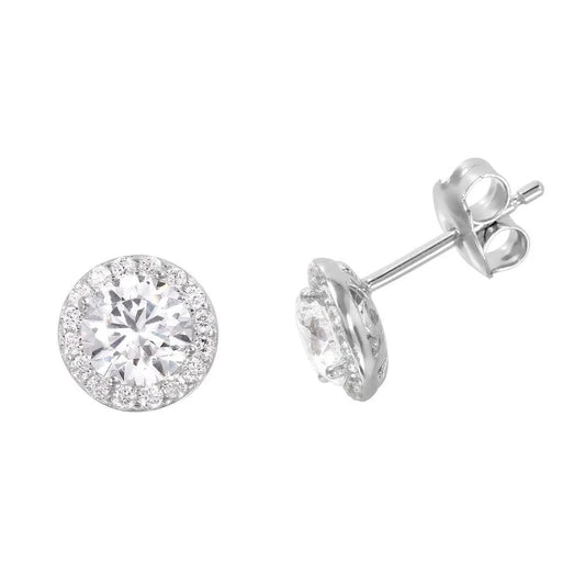925 Sterling Silver Rhodium Plated CZ Halo Stud Earrings