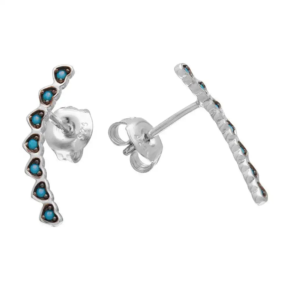 925 Sterling Silver Rhodium Plated Turquoise Hearts Drop Earrings