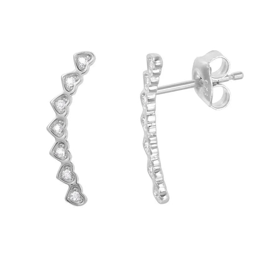 925 Sterling Silver Rhodium Plated CZ Hearts Drop Earrings
