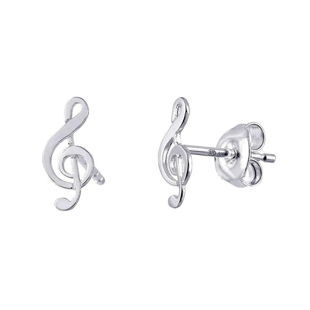 925 Sterling Silver Rhodium Plated Music Treble Clef Shaped Stud Earrings