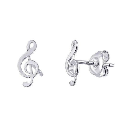 925 Sterling Silver Rhodium Plated Music Treble Clef Shaped Stud Earrings