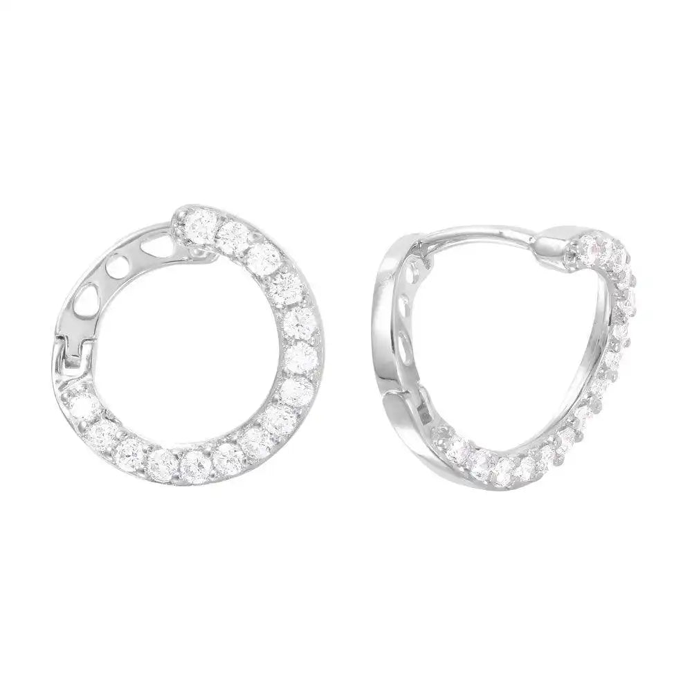 925 Sterling Silver Rhodium Plated CZ Twisted Hoop Earrings