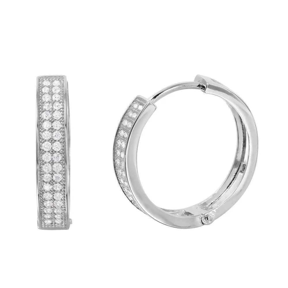 925 Sterling Silver Rhodium Plated CZ huggie hoop Earrings