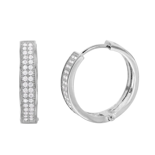 925 Sterling Silver Rhodium Plated CZ huggie hoop Earrings