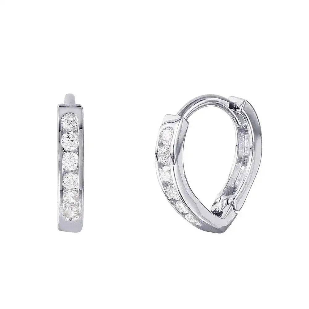 925 Sterling Silver Rhodium Plated Hinged CZ huggie hoop Earrings