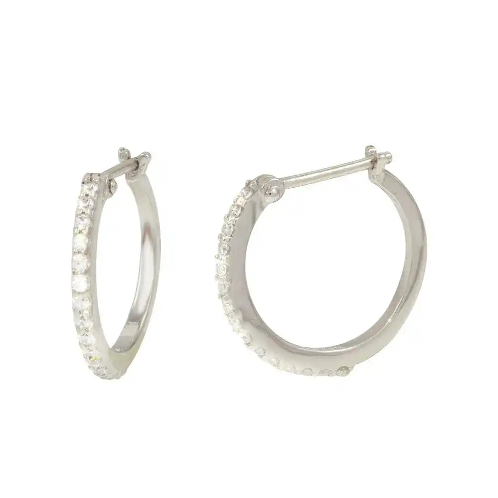 925 Sterling Silver Rhodium Plated Mini Hoop Earrings with CZ