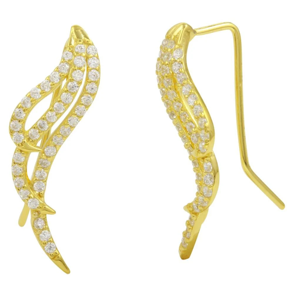 925 Sterling Silver Gold Plated Wing Earrings with CZ