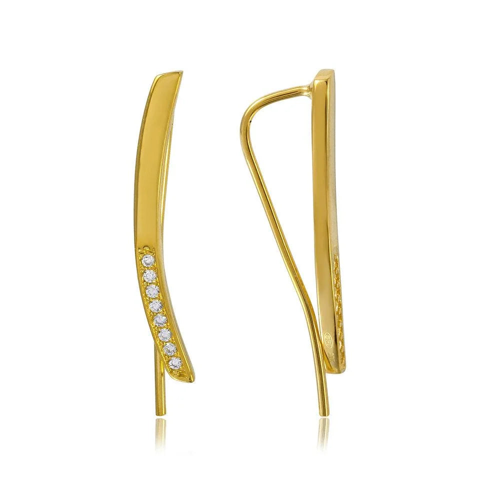 925 Silver Gold Plated High Polished CZ Climbing Earrings