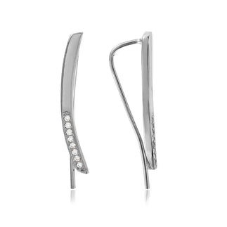 925 Sterling Silver Rhodium Plated High Polished CZ Climbing Earrings