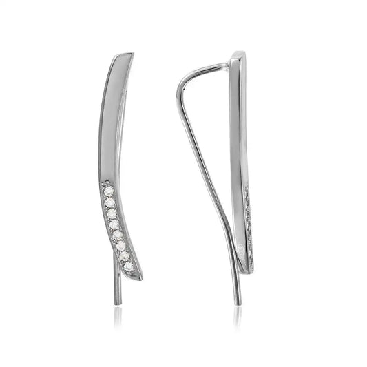 925 Sterling Silver Rhodium Plated High Polished CZ Climbing Earrings