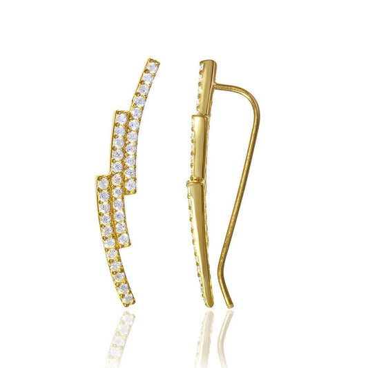925 Silver Gold Plated Slanted Lined Earring with CZ