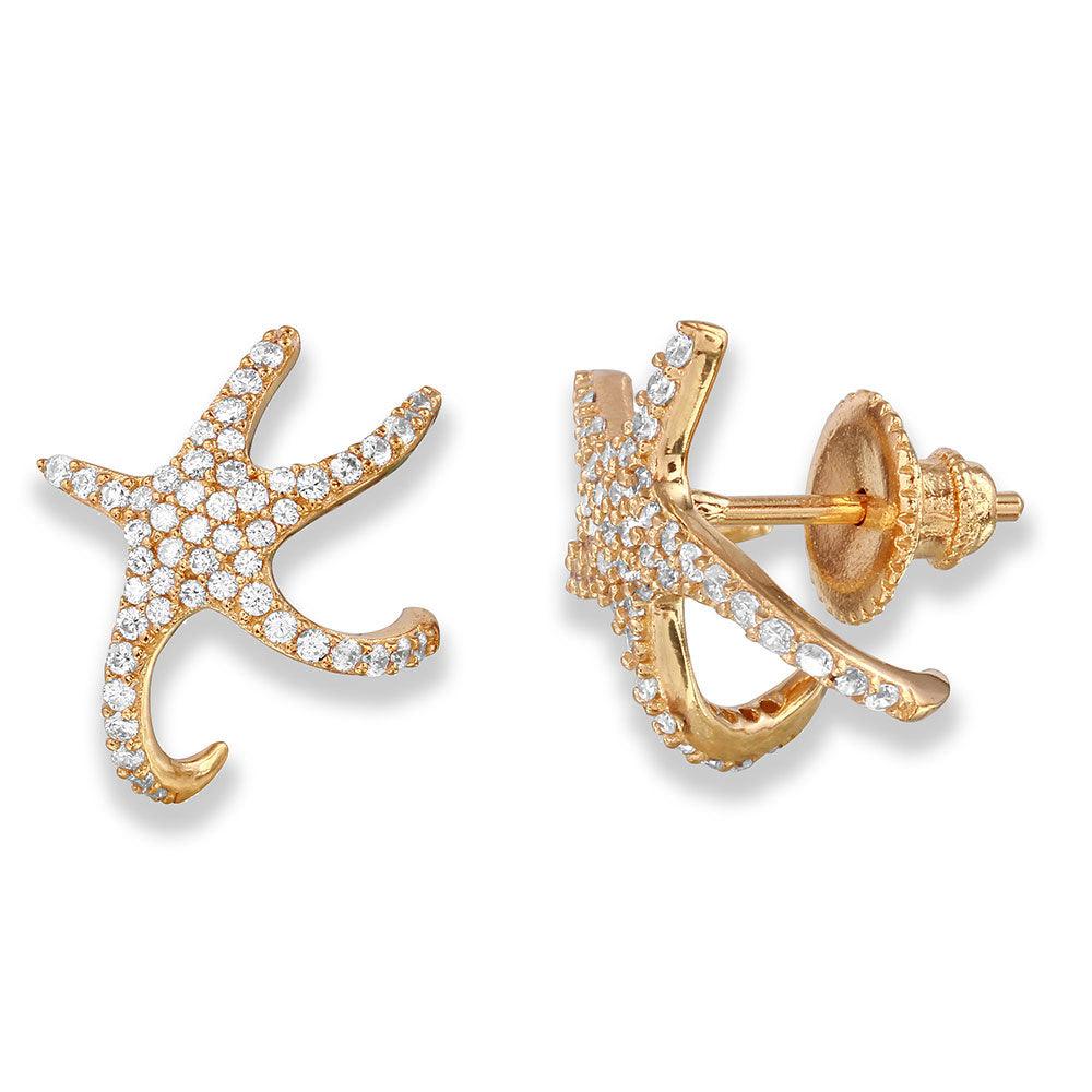 925 Silver Gold Plated Hugging CZ Starfish Earrings