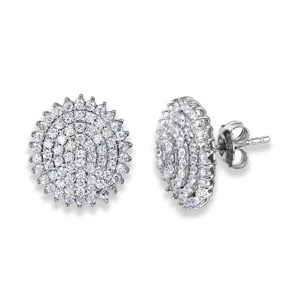 925 Sterling Silver Rhodium Plated Round CZ Encrusted Layer Round Earring