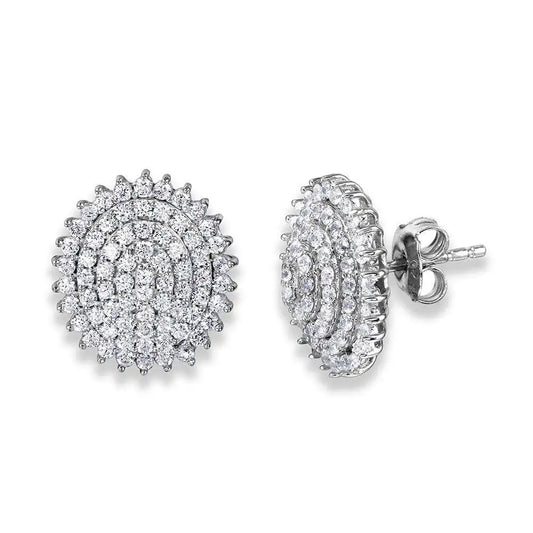 925 Sterling Silver Rhodium Plated Round CZ Encrusted Layer Round Earring