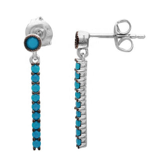 925 Silver Rhodium Plated Hanging Turquoise Line Earring with Blue Enamel