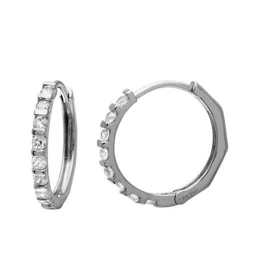 925 Sterling Silver Rhodium Plated huggie hoop Earrings with CZ