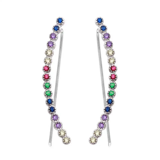 925 Sterling Silver Rhodium Plated Multi-Colored CZ Stone Climbing Earrings